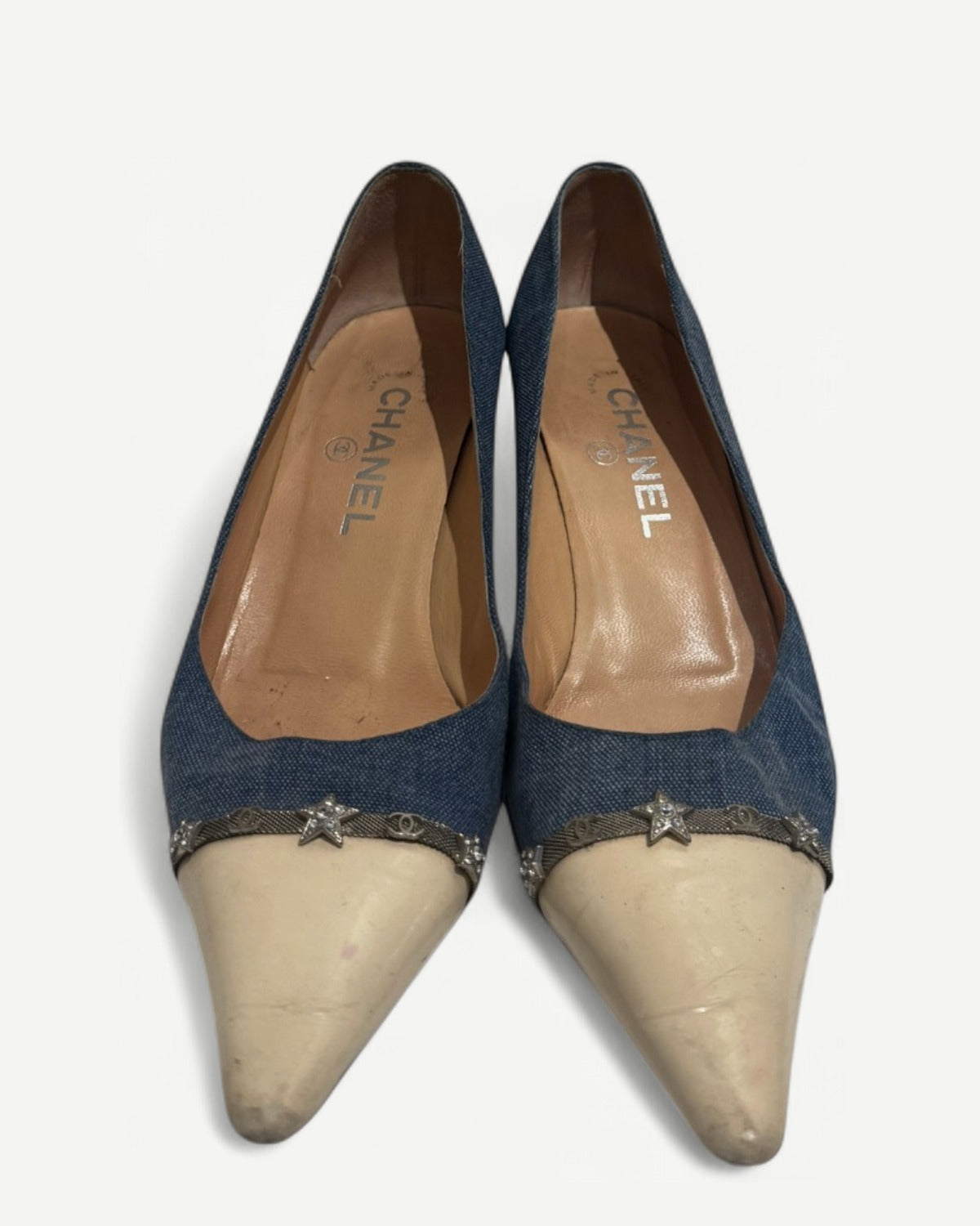 Chanel 2000s by Karl Lagerfeld Denim Star Charm Kitten Heels