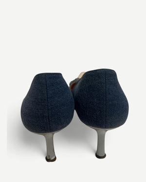 Chanel 2000s by Karl Lagerfeld Denim Star Charm Kitten Heels