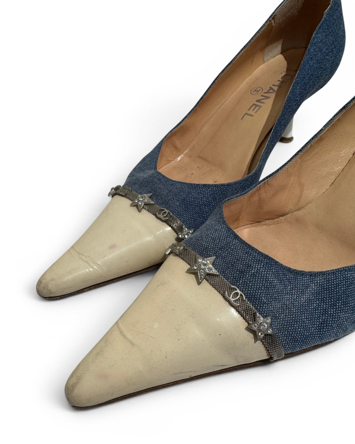 Chanel 2000s by Karl Lagerfeld Denim Star Charm Kitten Heels