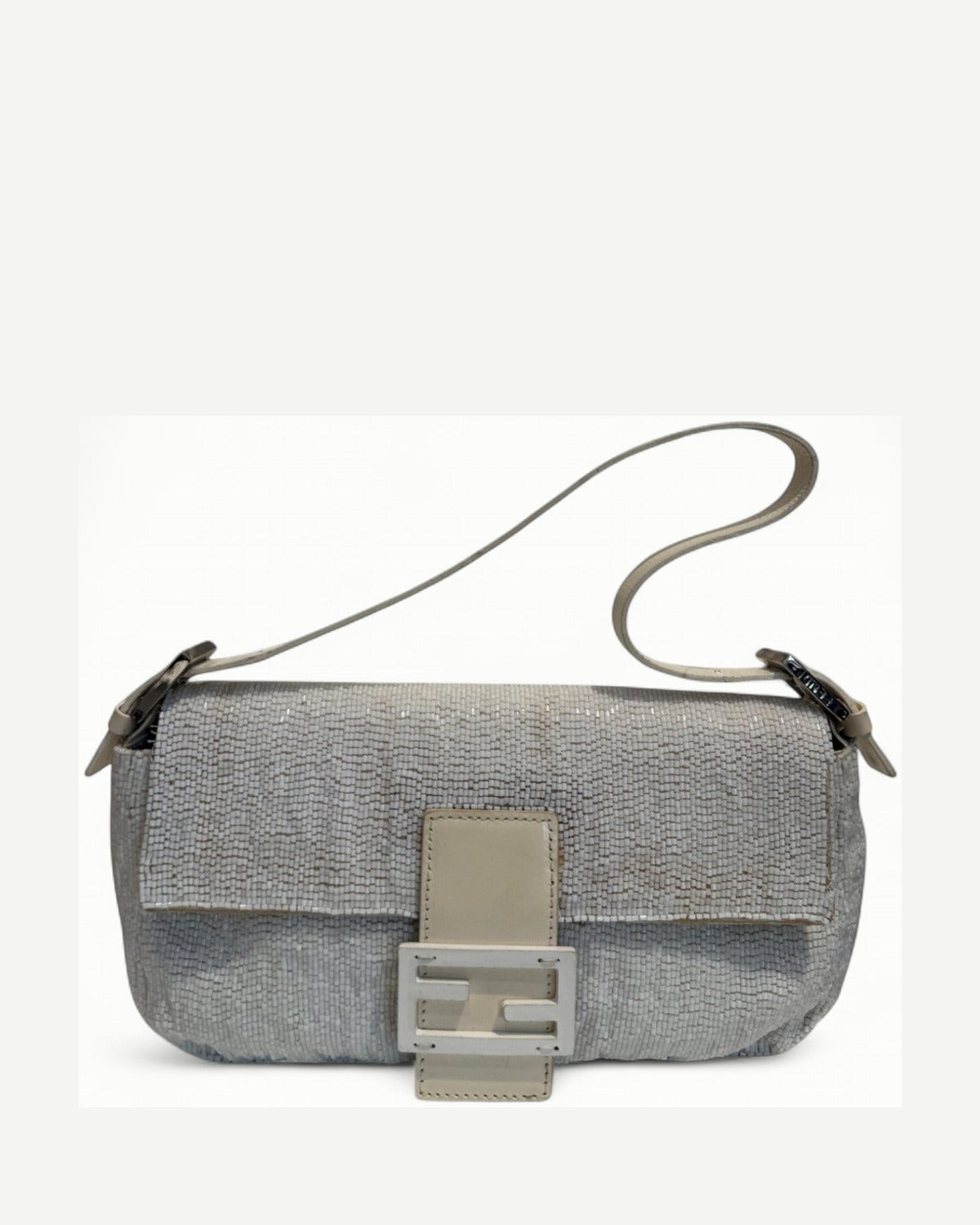 Fendi 2000s by Karl Lagerfeld Cream White Beaded Baguette Bag