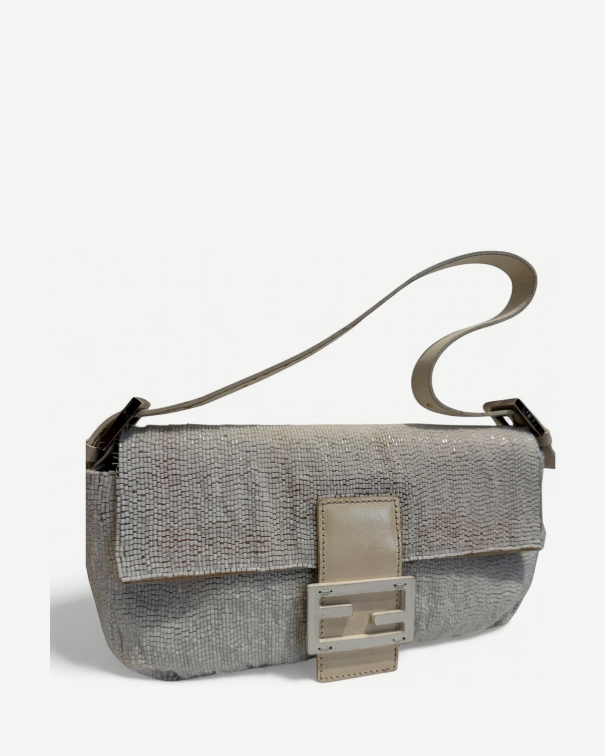 Fendi 2000s by Karl Lagerfeld Cream White Beaded Baguette Bag