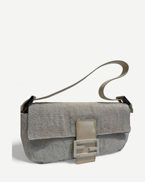 Fendi 2000s by Karl Lagerfeld Cream White Beaded Baguette Bag