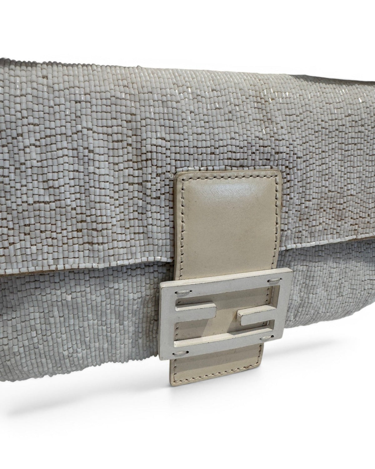 Fendi 2000s by Karl Lagerfeld Cream White Beaded Baguette Bag