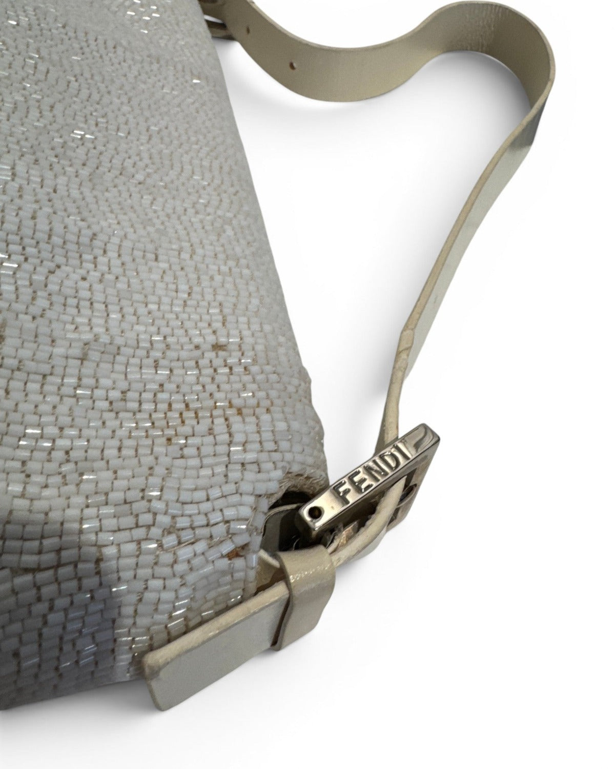 Fendi 2000s by Karl Lagerfeld Cream White Beaded Baguette Bag