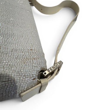 Fendi 2000s by Karl Lagerfeld Cream White Beaded Baguette Bag