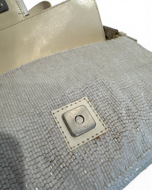 Fendi 2000s by Karl Lagerfeld Cream White Beaded Baguette Bag