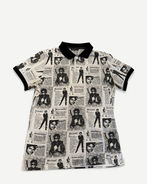 Ann Demeulemeester Michael Jackson Newspaper Print Polo Shirt