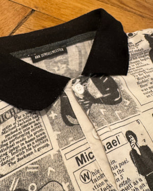 Ann Demeulemeester Michael Jackson Newspaper Print Polo Shirt Kragen