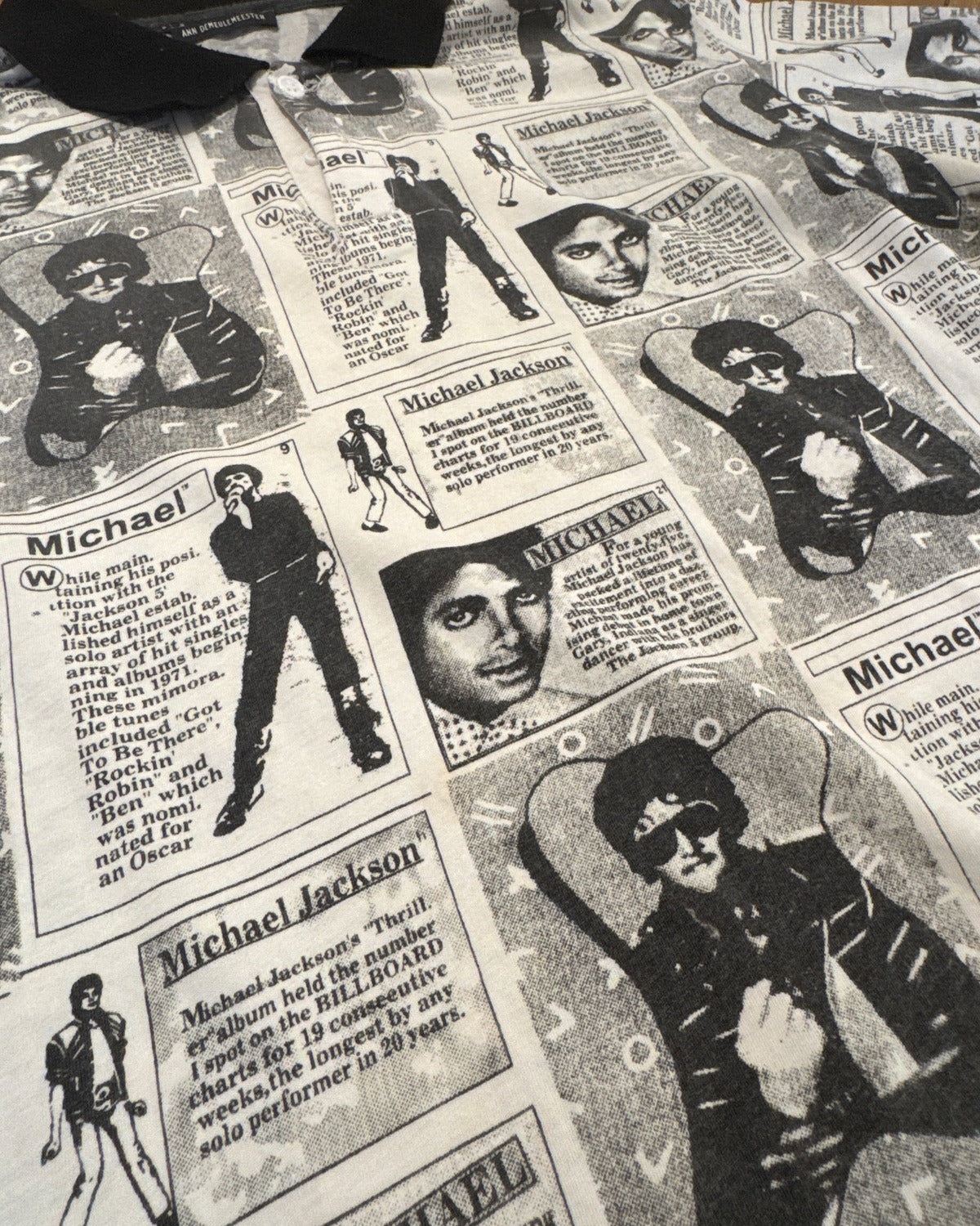 Ann Demeulemeester Michael Jackson Newspaper Print Polo Shirt