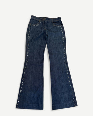 SS01 by Stella McCartney Rainbow Zipper Crystal Embellished Flared Raw Denim