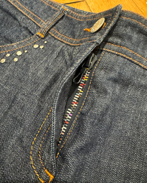 SS01 by Stella McCartney Rainbow Zipper Crystal Embellished Flared Raw Denim