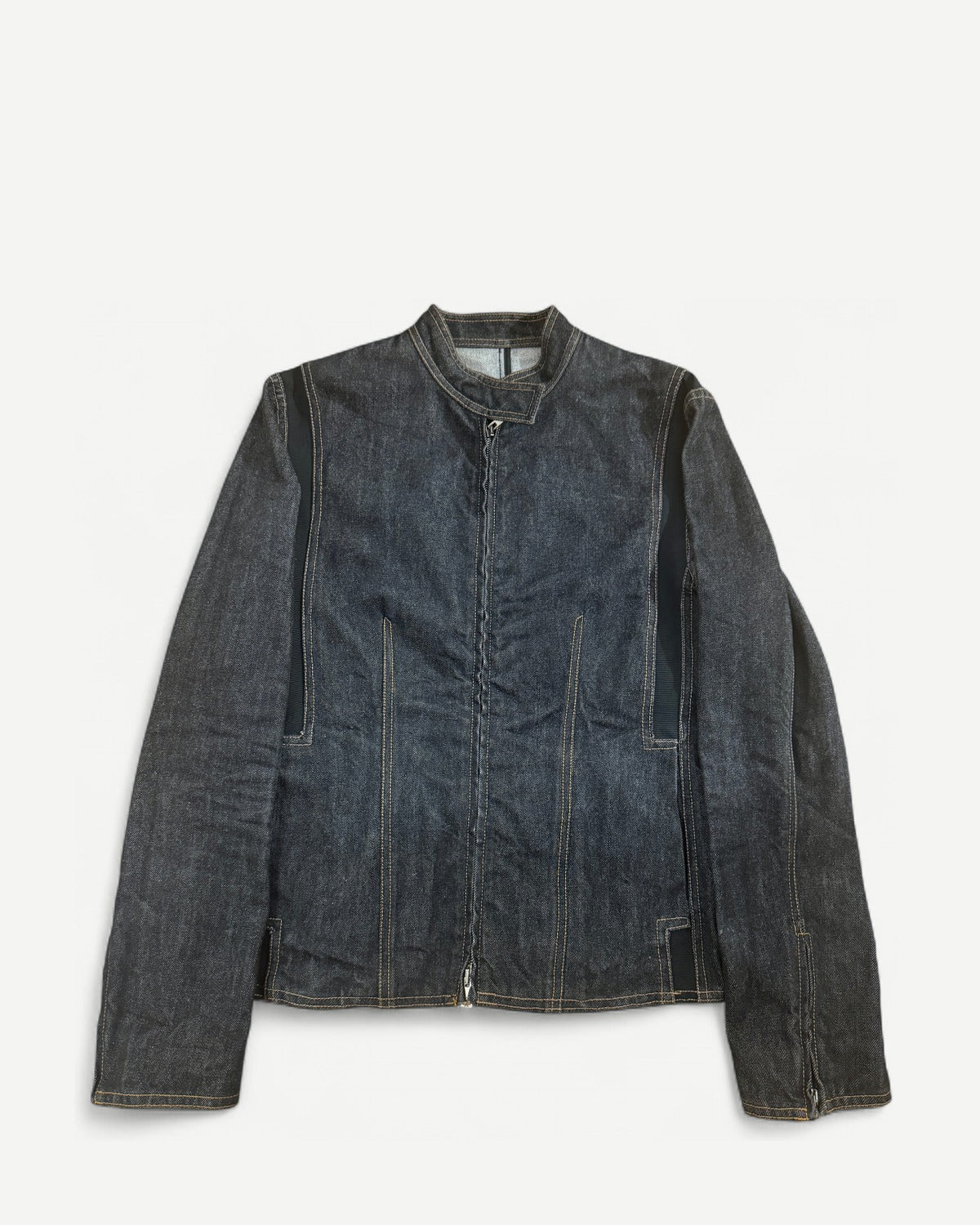 SS99 by Tom Ford Raw Denim Silk Paneled Moto Biker Jacket
