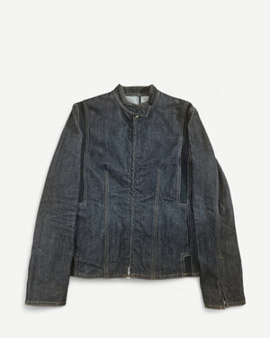 SS99 by Tom Ford Raw Denim Silk Paneled Moto Biker Jacket