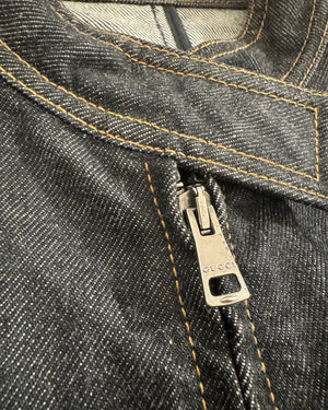 SS99 by Tom Ford Raw Denim Silk Paneled Moto Biker Jacket