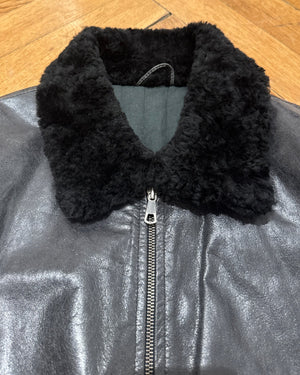 2000s Oiled Cracked Leather Shearling Collar Flight Jacket Sample
