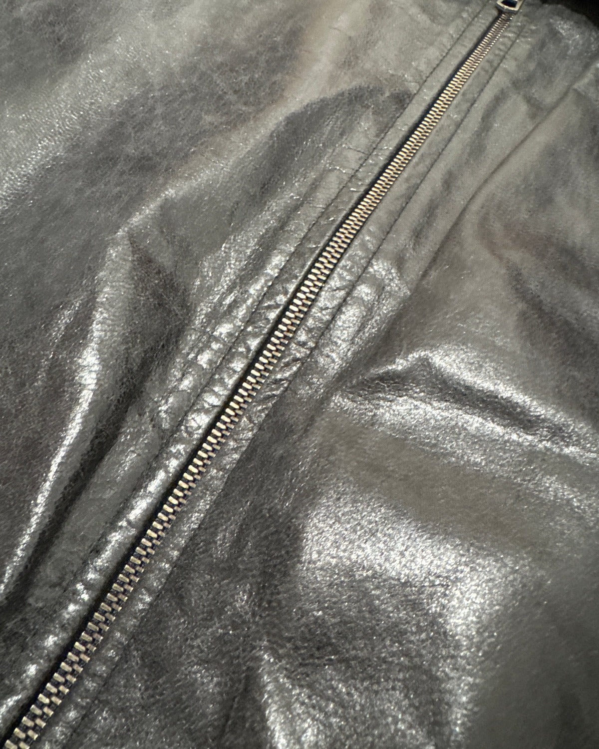 2000s Oiled Cracked Leather Shearling Collar Flight Jacket Sample