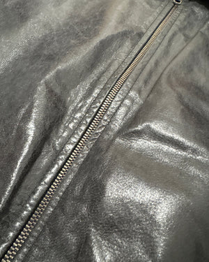 2000s Oiled Cracked Leather Shearling Collar Flight Jacket Sample