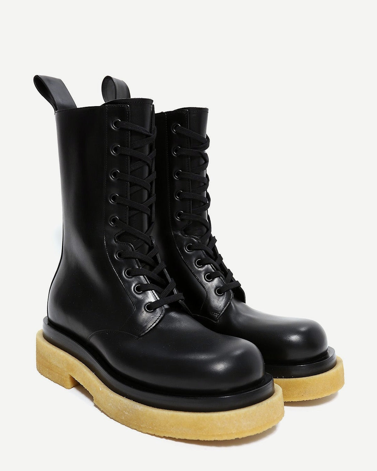 Bottega Veneta by Daniel Lee Crepe Sole Black Laced Lug Boots