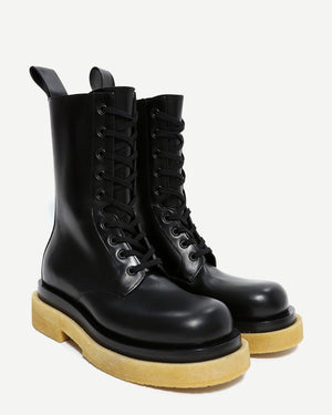 Bottega Veneta by Daniel Lee Crepe Sole Black Laced Lug Boots