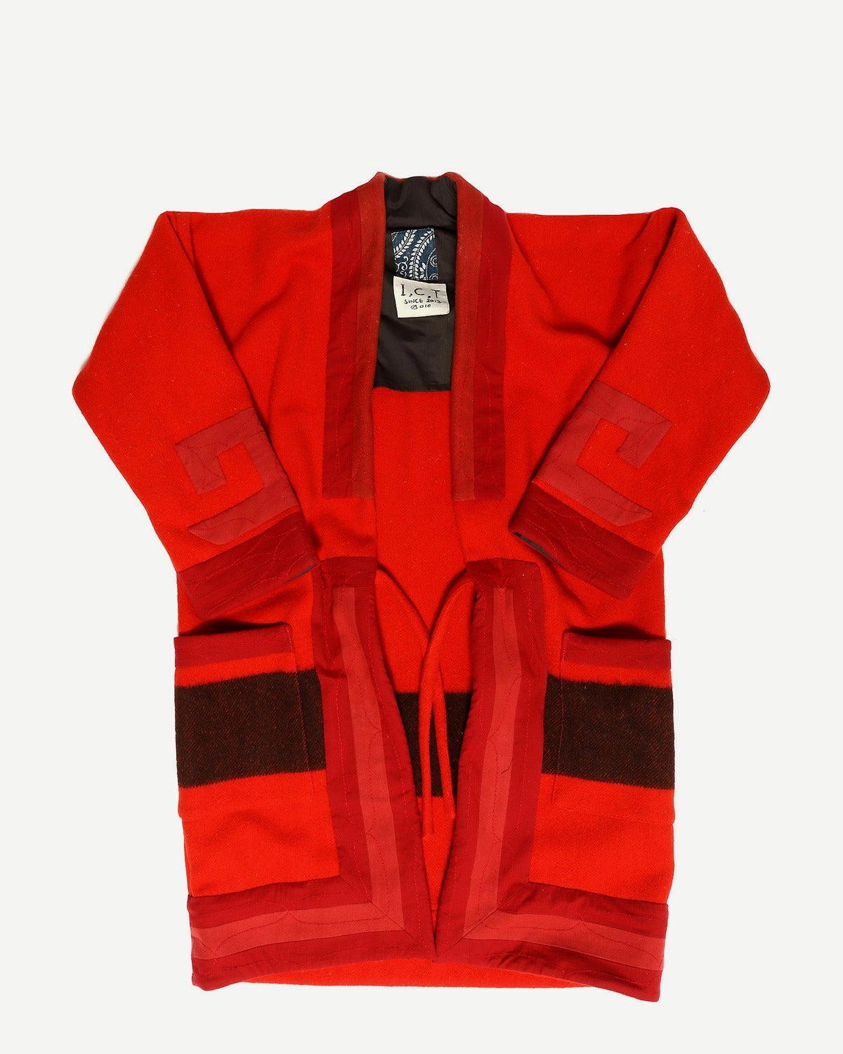 Visvim F.I.L. Indigo Camping Trailer Ruunpe Patchwork Red Kimono Wool Overcoat