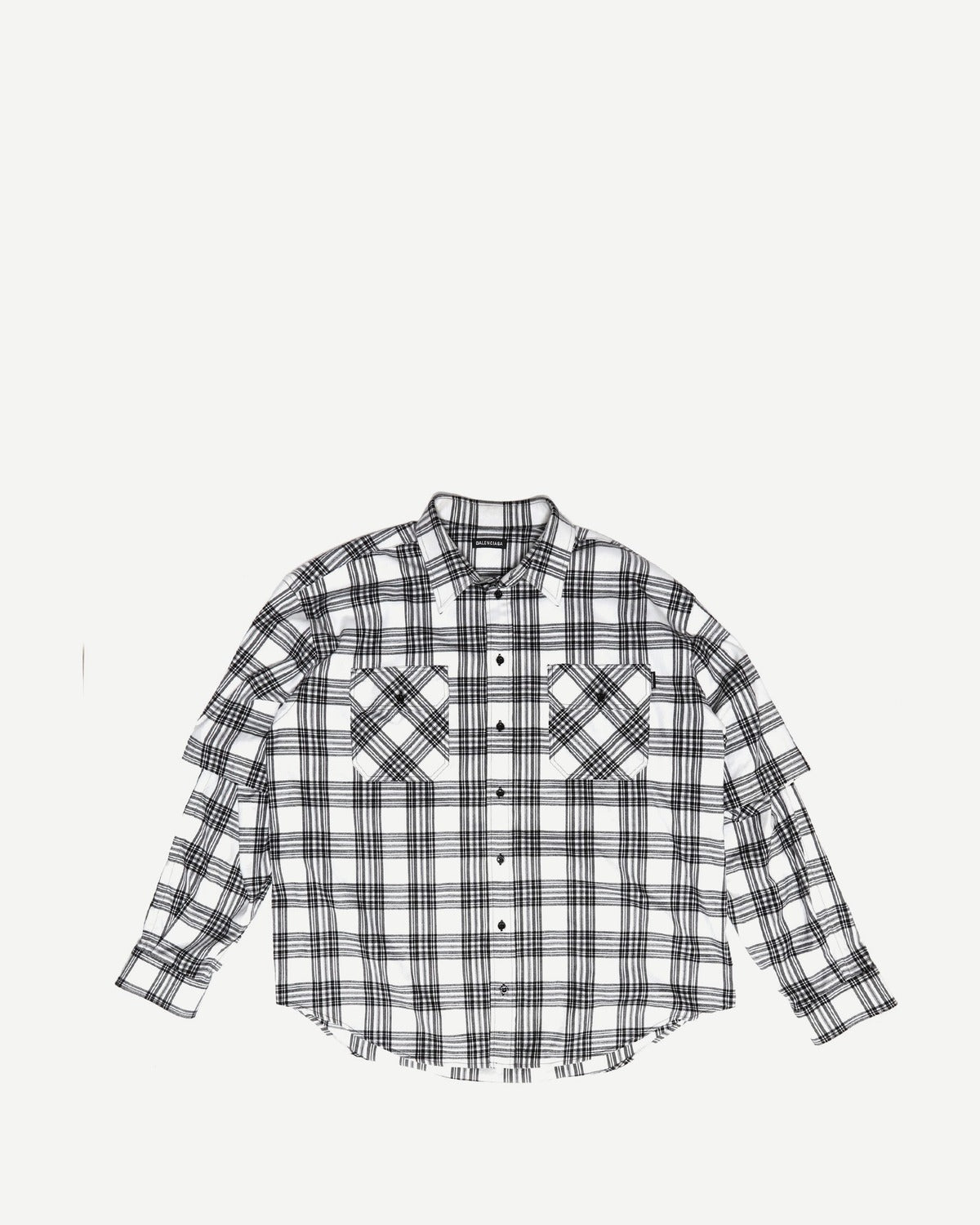 Balenciaga AW18 Oversized Slashed Sleeve Plaid Flannel Shirt