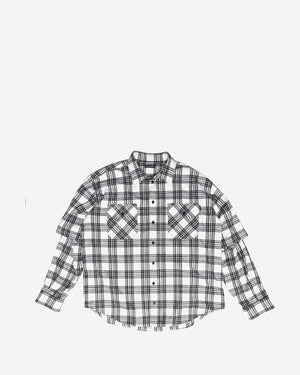 Balenciaga AW18 Oversized Slashed Sleeve Plaid Flannel Shirt