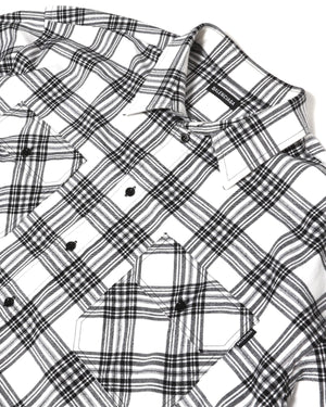 Balenciaga AW18 Oversized Slashed Sleeve Plaid Flannel Shirt