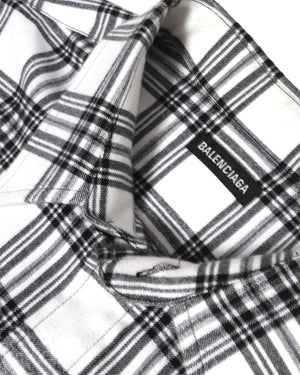 Balenciaga AW18 Oversized Slashed Sleeve Plaid Flannel Shirt