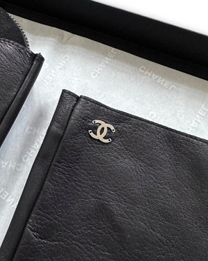 Chanel Black Leather Fingerless Pouch Gloves