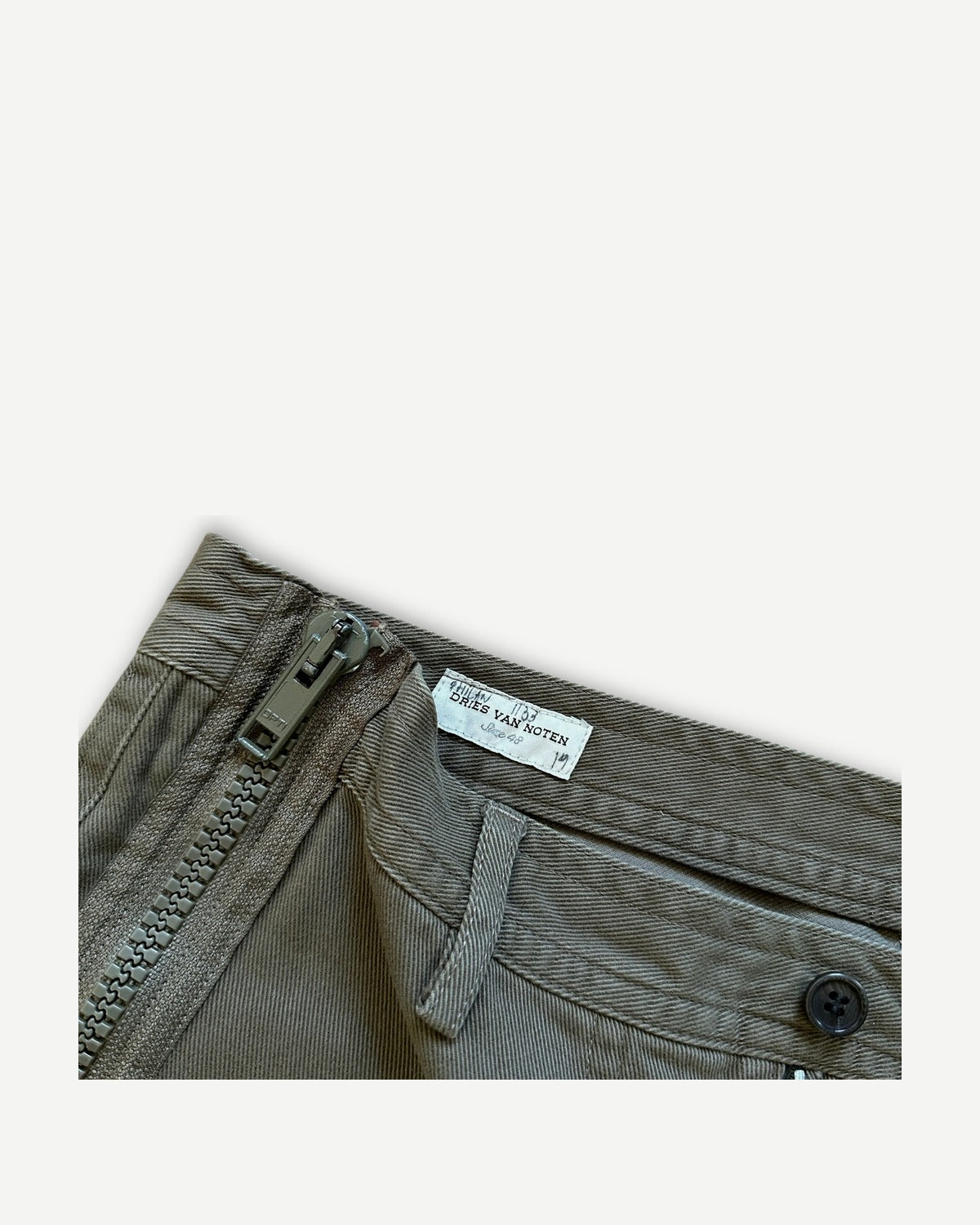 Dries Van Noten FW14 Olive Zippered Moto Biker Pants