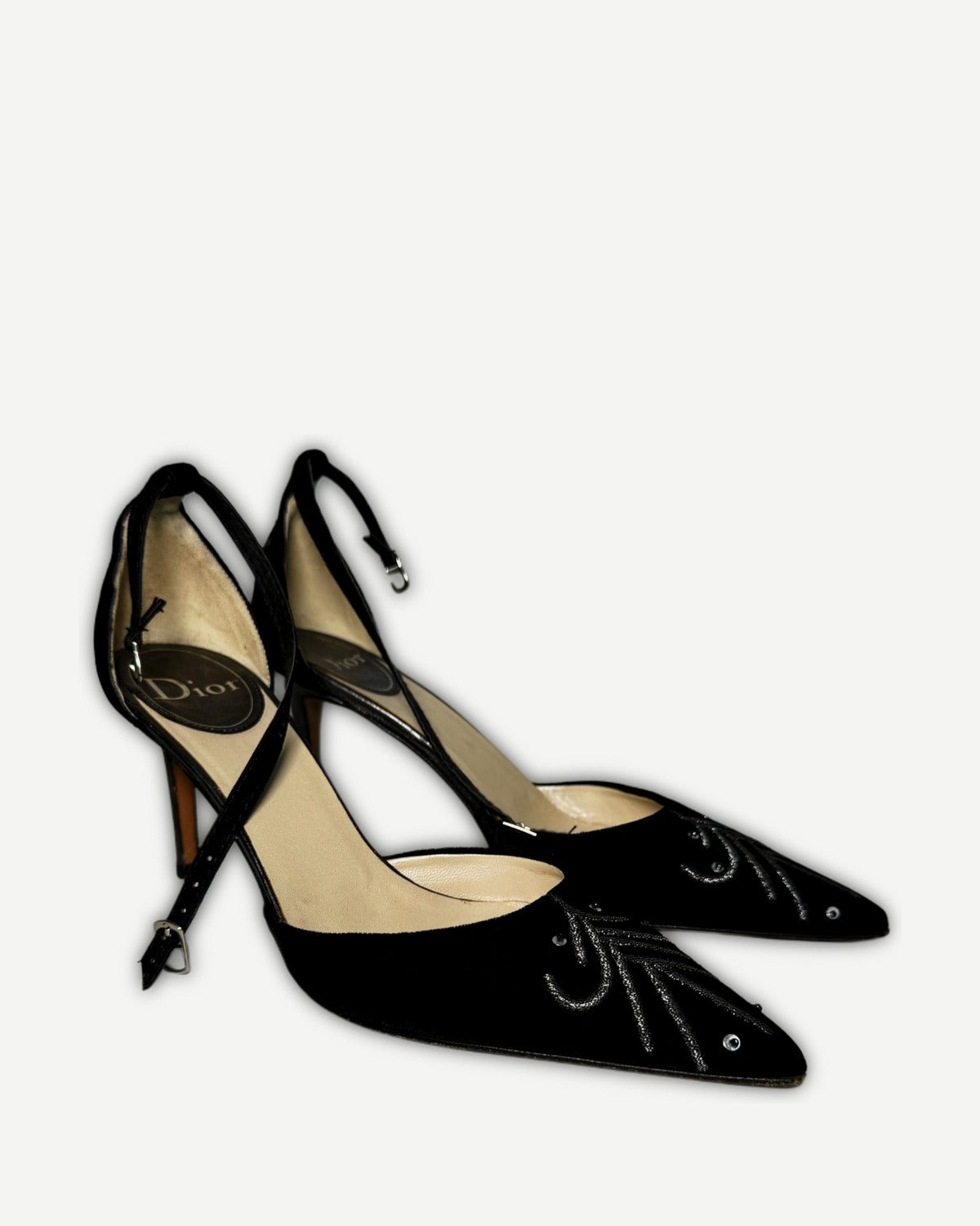 Christian Dior 2000s Strapped Beaded Velvet Heels