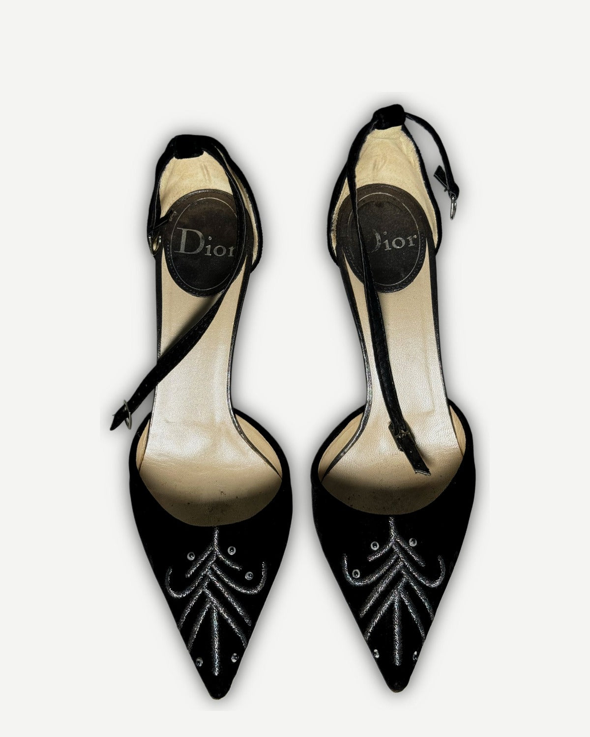 Christian Dior 2000s Strapped Beaded Velvet Heels