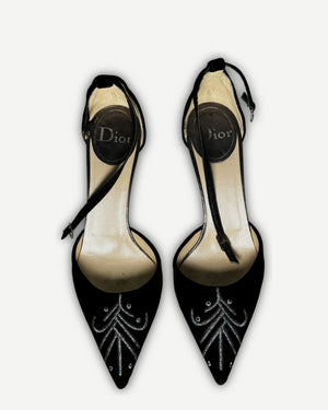 Christian Dior 2000s Strapped Beaded Velvet Heels