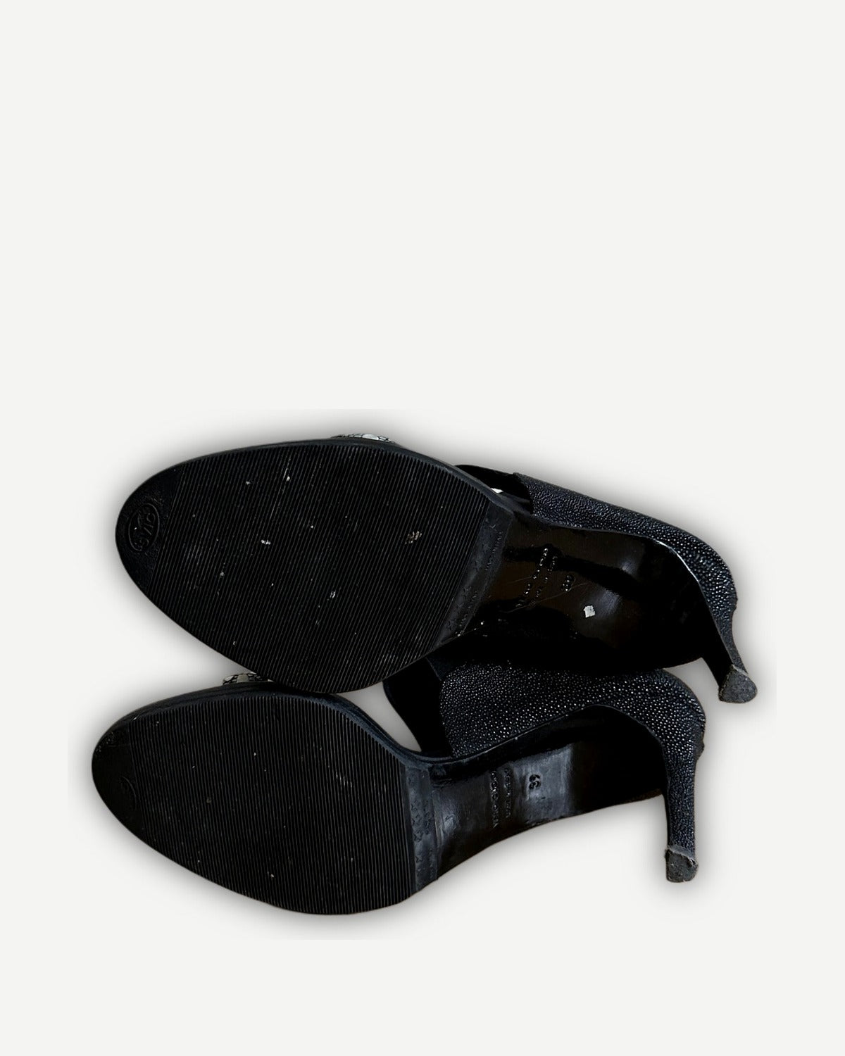Helmut Lang FW02 Black Strapped Stingray Heels