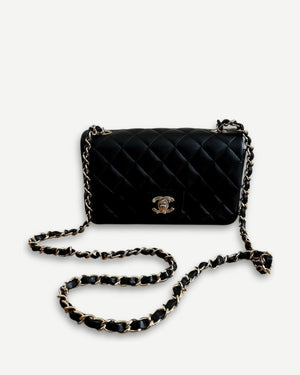 Chanel Classic Black New Mini Flap Bag Quilted Lambskin