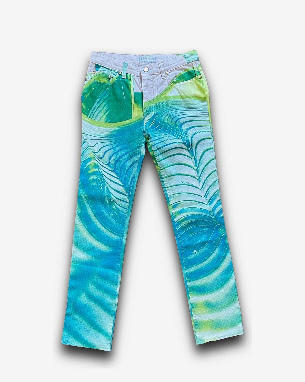 Roberto Cavalli 2000s Liquid Floral Printed Denim