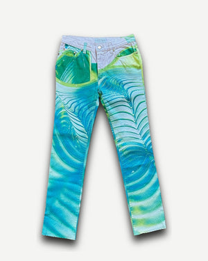 Roberto Cavalli 2000s Liquid Floral Printed Denim