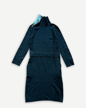 Céline by Phoebe Philo Zipped Contrast Collar Ribbed Wool Dress
