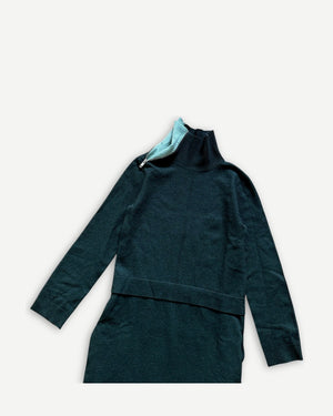 Céline by Phoebe Philo Zipped Contrast Collar Ribbed Wool Dress