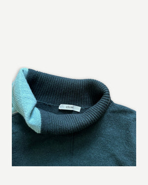 Céline by Phoebe Philo Zipped Contrast Collar Ribbed Wool Dress