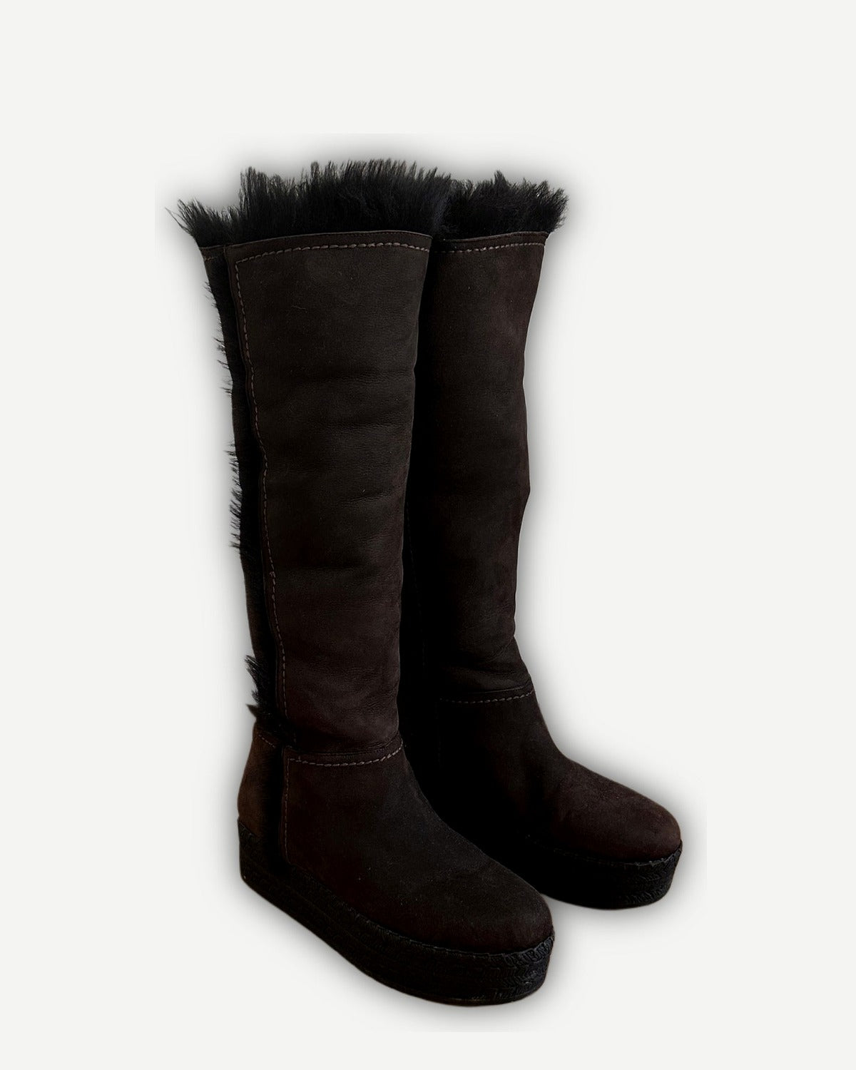 Prada 2000s Fur Lined Suede Knee Boots