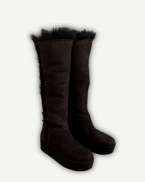 Prada 2000s Fur Lined Suede Knee Boots
