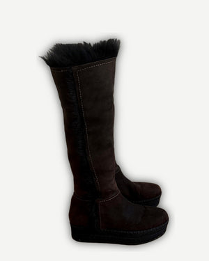 Prada 2000s Fur Lined Suede Knee Boots