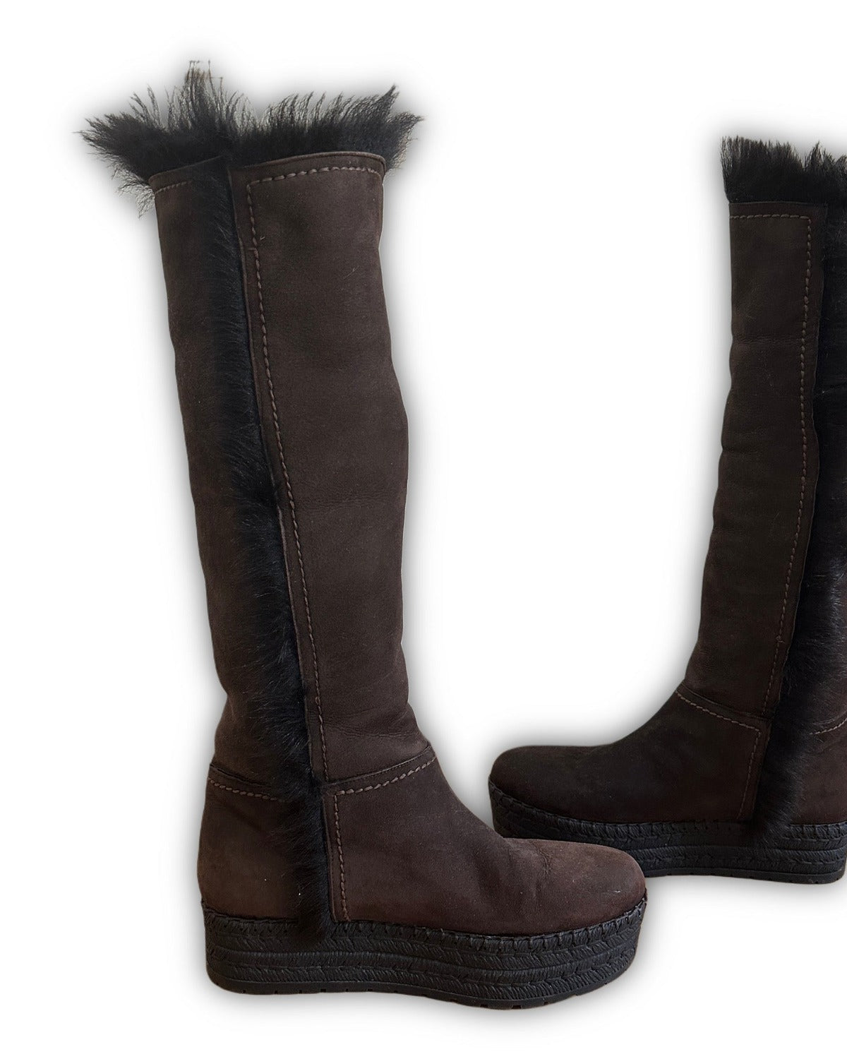 Prada 2000s Fur Lined Suede Knee Boots