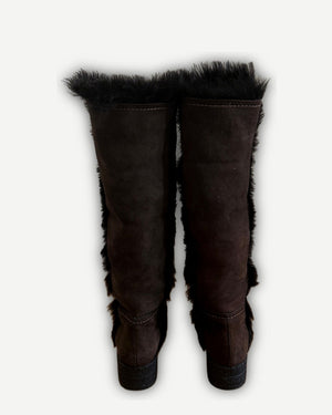 Prada 2000s Fur Lined Suede Knee Boots