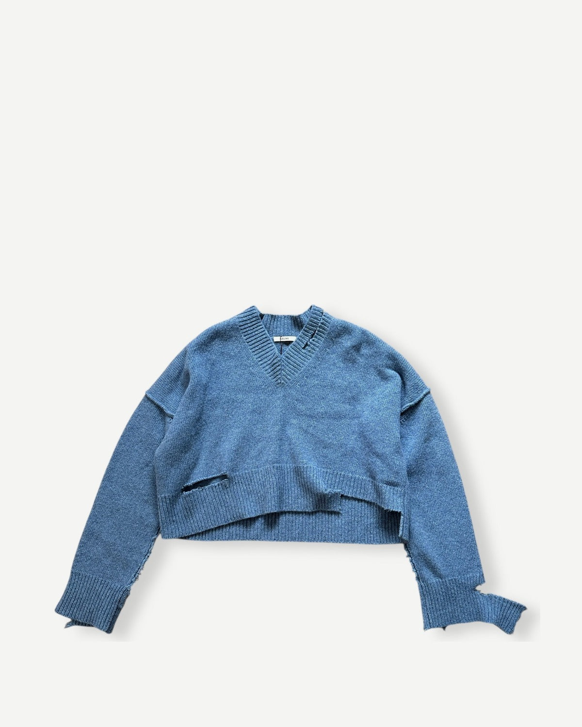 Céline by Phoebe Philo FW17 Blue Oversized Destroyed Knit Sweater