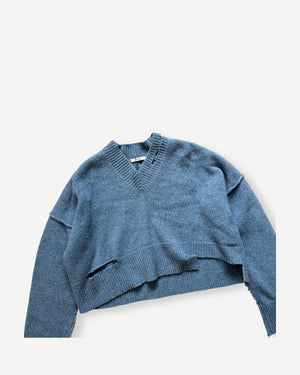 Céline by Phoebe Philo FW17 Blue Oversized Destroyed Knit Sweater