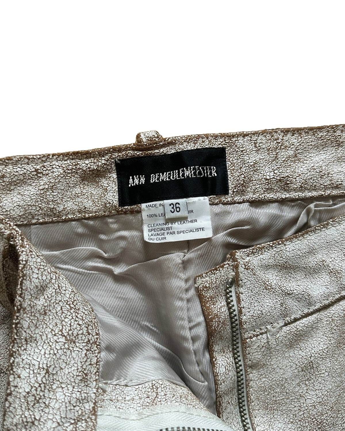 Ann Demeulemeester SS02 White Cracked Leather Skirt