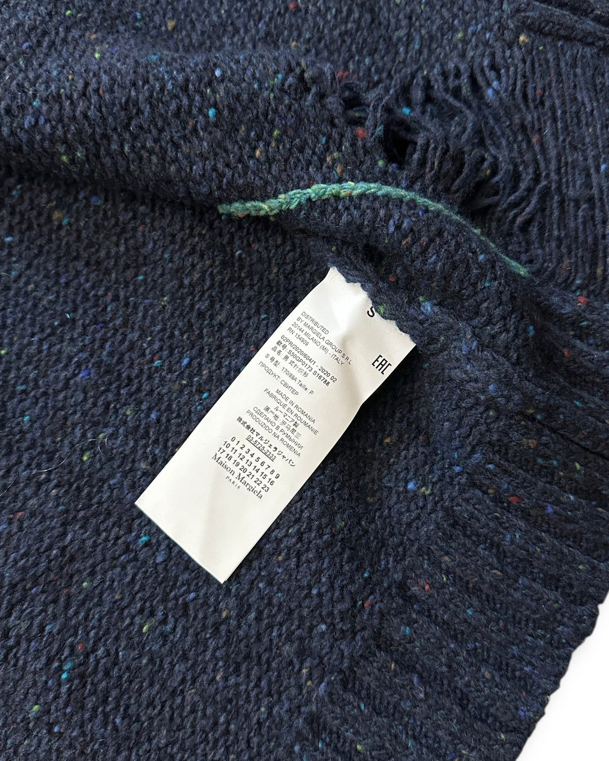 Maison Margiela FW20 Navy Multicolor Destroyed Cardigan