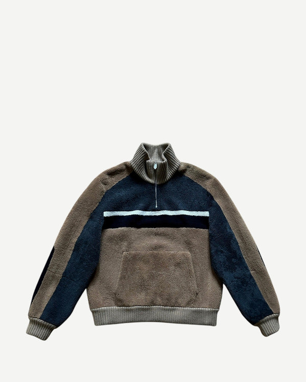 Hermès FW20 Reversible Shearling Leather Paneled Half Zip Jacket